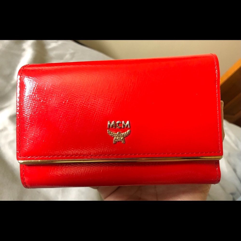 MCM red trifold wallet